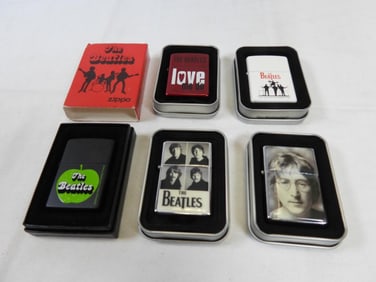 LOT OF 5 BEATLES LIGHTERS (3 are ZIPPOS)
