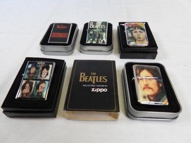 LOT OF 5 BEATLES LIGHTERS (1 is ZIPPO)