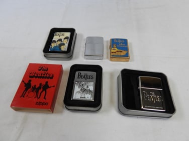 LOT OF 5 BEATLES LIGHTERS (4 are ZIPPOS)