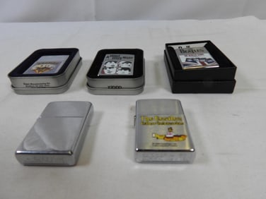 LOT OF 5 BEATLES ZIPPOS LIGHTERS