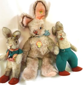 Vintage STEIFF LOT OF 3 rabbits including LAUSY