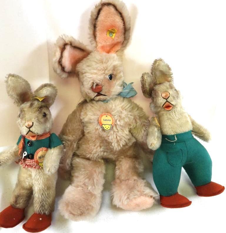 Vintage STEIFF LOT OF 3 bunny rabbits including LAUSY (1 of 9)