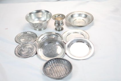 Vintage Antique Sterling silver plates, bowls and pedestal cup 540 grams