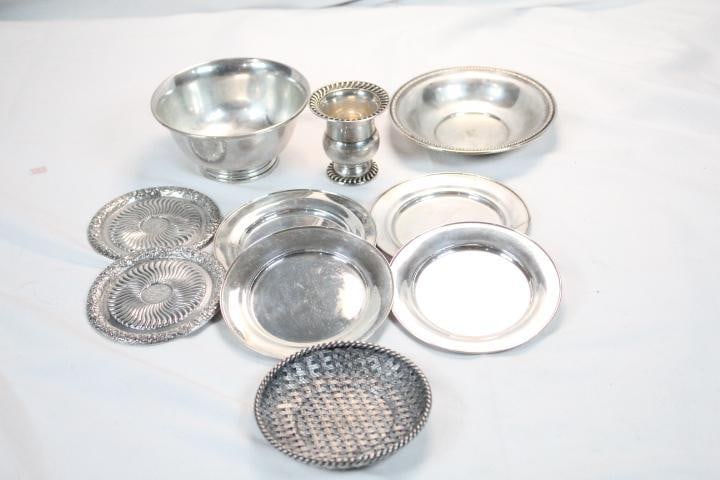 Vintage Antique Sterling silver plates, bowls and pedestal cup 540 grams (1 of 13)