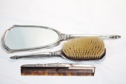 Sterling Silver Dresser Grooming Set, brush, mirror & comb 526.5 grams