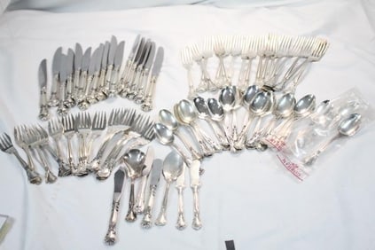 Vintage Sterling Silver Flatware 77 pieces. Weight 3,318 grams.
