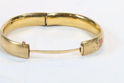 14kt gold filled etched roses floral cuff bracelet 14.4 grams