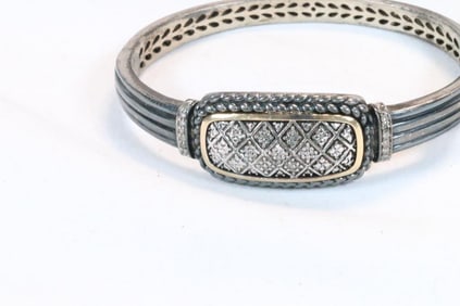 14kt gold Sterling silver diamond cuff bracelet 32.9 grams