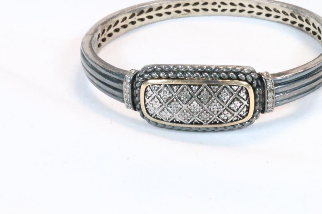 14kt gold Sterling silver diamond cuff bracelet 32.9 grams (1 of 6)