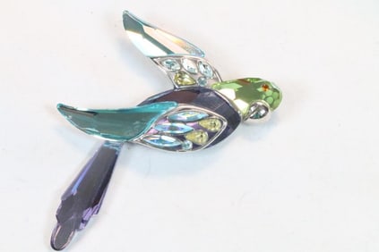 Large Sterling Silver Swarovski Crystal Parrot Brooch 34.4 grams