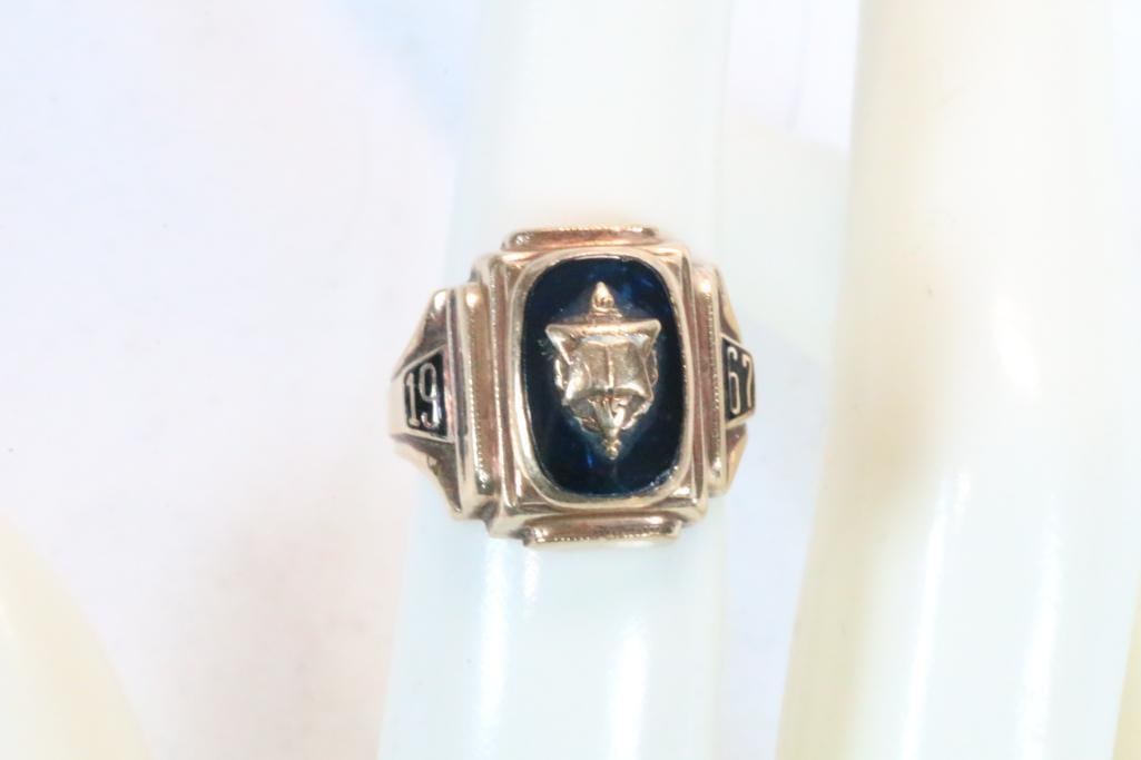 10kt gold men's or women's blue topaz 1967 class ring 7.1 gram size 5 (1 of 5)