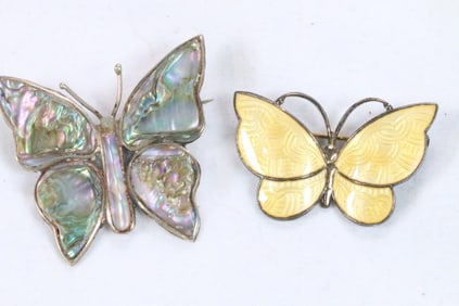 Lot of 2 vintage sterling silver butterfly brooches Mexico and Denmark