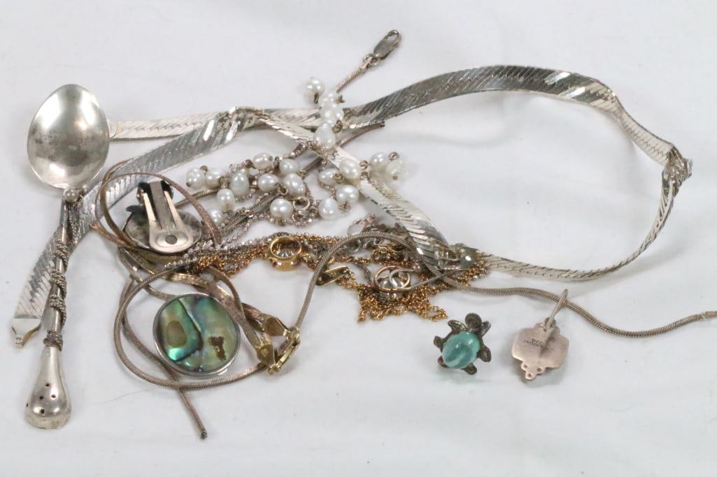 Sterling silver scrap lot damaged except spoon. 62.2 grams. (1 of 7)