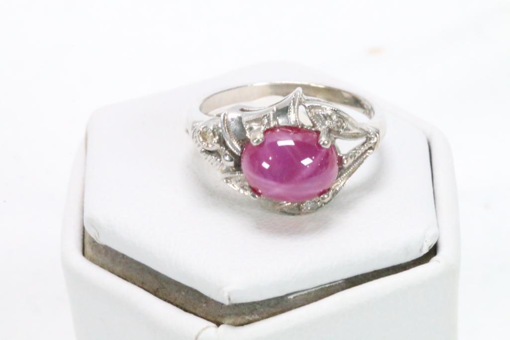 14kt White Gold Pink Star Sapphire Ring 3.4 grams Size 5.75 (1 of 5)