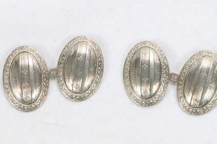 14KT White Gold Antique etched cufflinks 3.1 grams