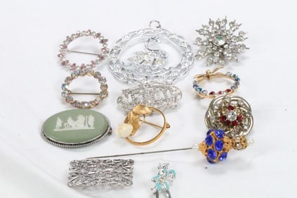 Vintage Lot of 13 brooches with pendant