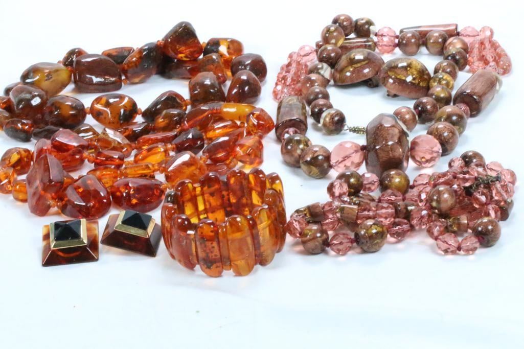 Lot of 6  Amber design styled  jewelry necklaces, bracelets & earrings (1 of 7)