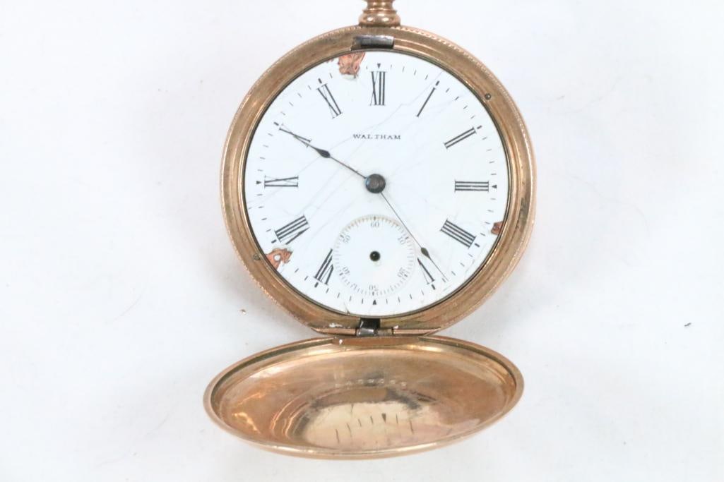 14KT Gold Antique WALTHAM FAHY'S Pocket Watch *missing crystal. CASE ALONE weighs 49.5 grams (1 of 9)