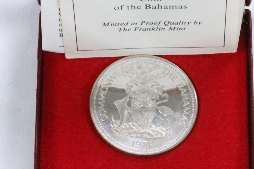 1974 Franklin Mint Bahamas TWO-DOLLAR Flamingo Day Coin Sterling Silver: In box with coa 460 grains of sterling silver original proof.