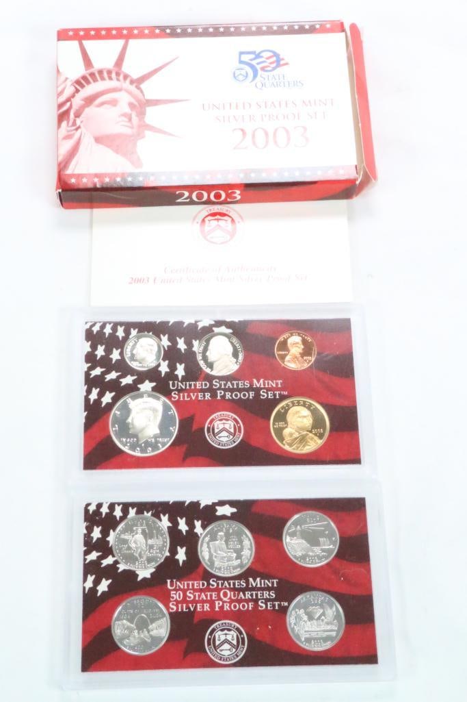 2003 UNITED STATES MINT SILVER PROOF SET Coins with COA (1 of 7)