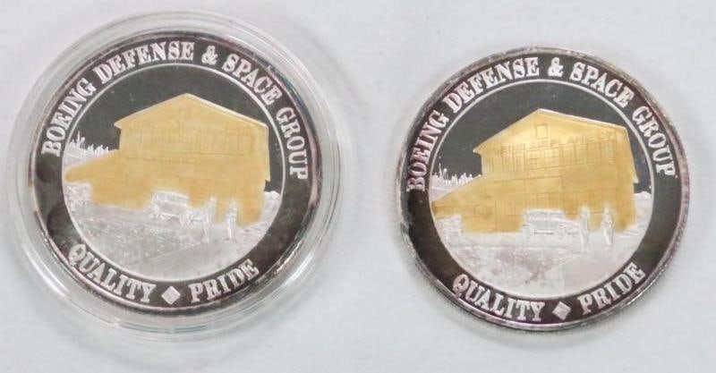 Lot of 2 BOEING Defense & Space Group Silver coins 62.6 grams: Each coin is 31.3 grams. 1 loose and 1 in a plastic case.