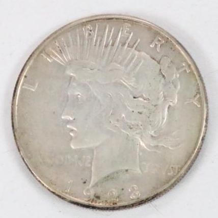 1923 Silver Peace Dollar Coin: In plastic sleeve marked VF-20