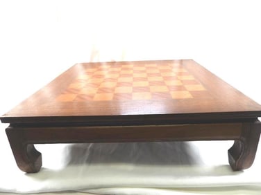 Antique 22" tabletop-size floor seating checkerboard chess board with two drawers