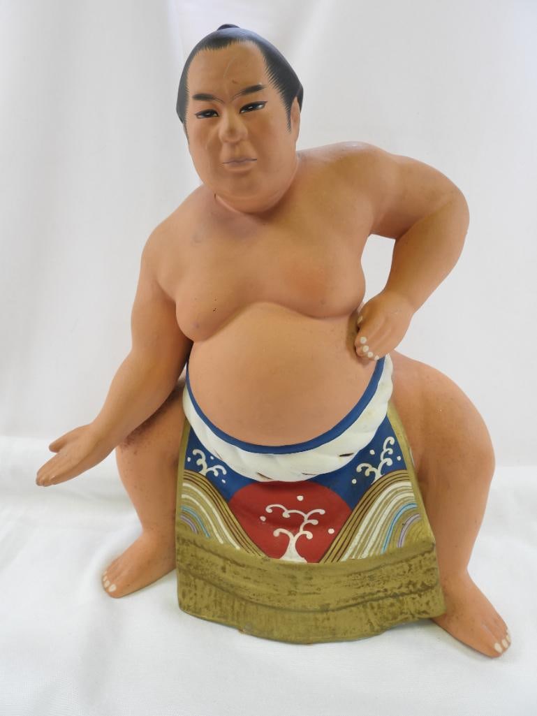 Japanese 10" Tall Sumo Wrestler Ceramic clay color Figurine (1 of 6)