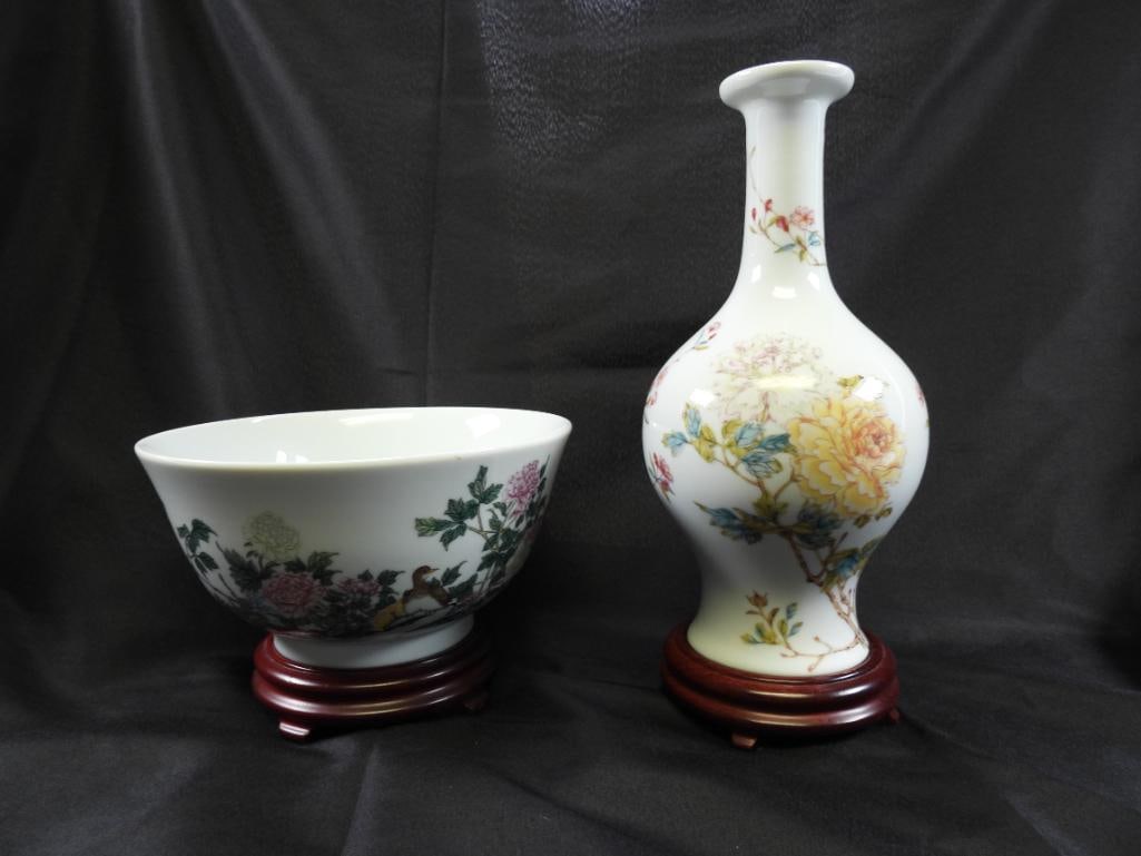 LOT OF 2 Lenox Ming Dynasty Centerpiece collection bowl/Peony vase with stands (1 of 10)
