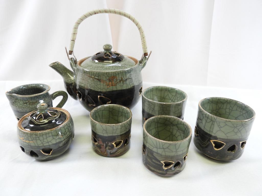 Otagirl Soma Ware Mid-Century Japanese Saki Tea Set stoneware pottery (1 of 11)