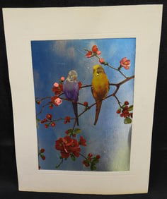 Pair of parakeets metal etched sketch