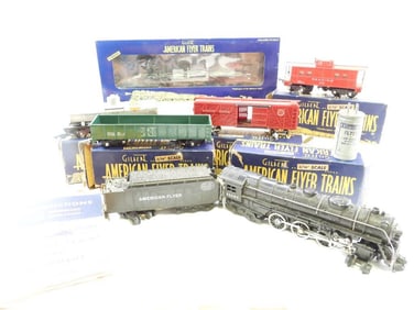 LOT OF 6 Vintage Gilbert American Flyer Trains, Whistle and Book