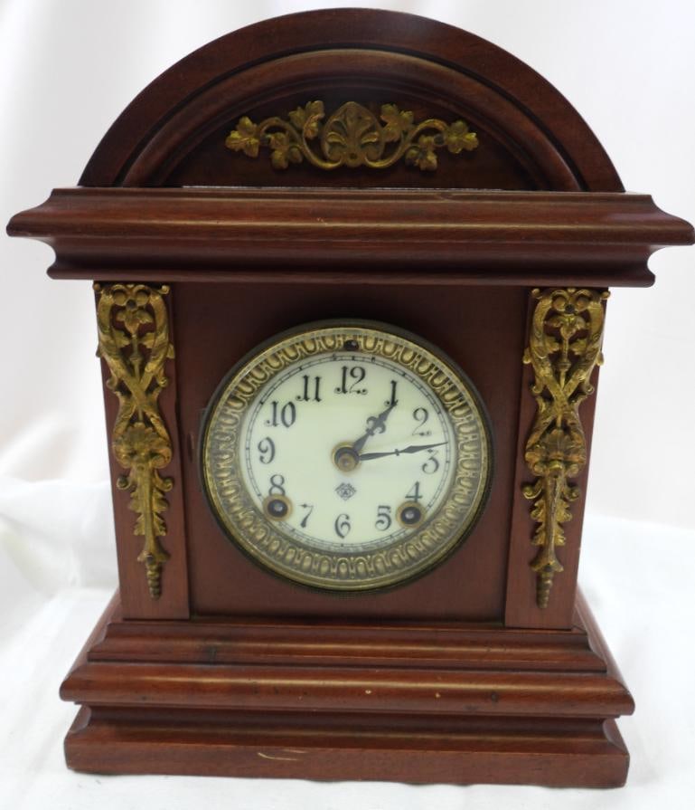 Antique wooden shelf clock Eight Day Huddersfield Ansonia clock NY (1 of 11)