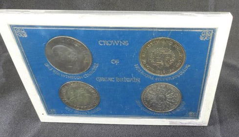 Framed four coins in Crowns of Great Britain