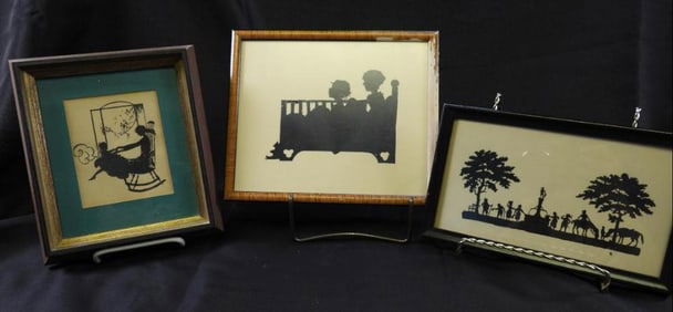 LOT OF 3 vintage black silhouette framed art