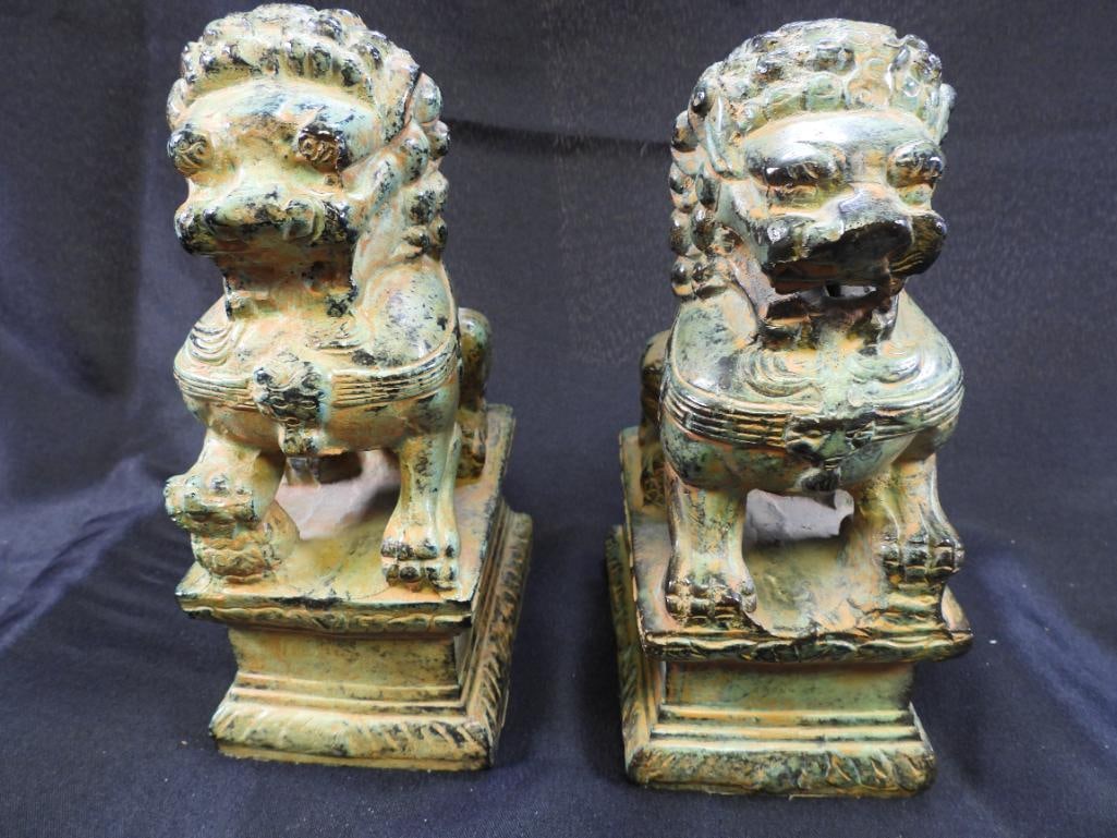 Bronze Pair of Foo Dogs, Chinese guardian lions (1 of 7)