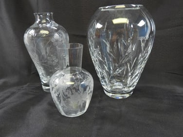 LOT OF 3 Vintage EAPG clear cut glass vases