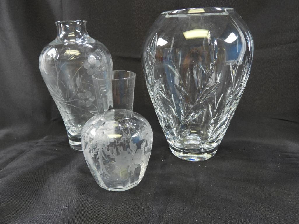 LOT OF 3 Vintage EAPG clear cut glass vases (1 of 9)