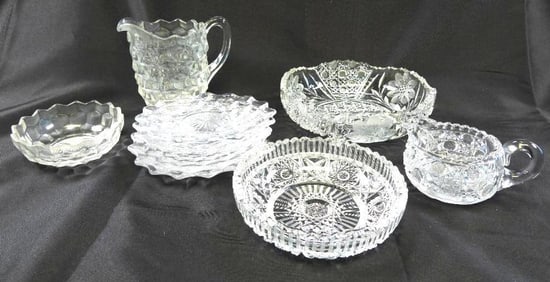 LOT OF 9 vintage clear glass bowls, pitchers including Fostoria