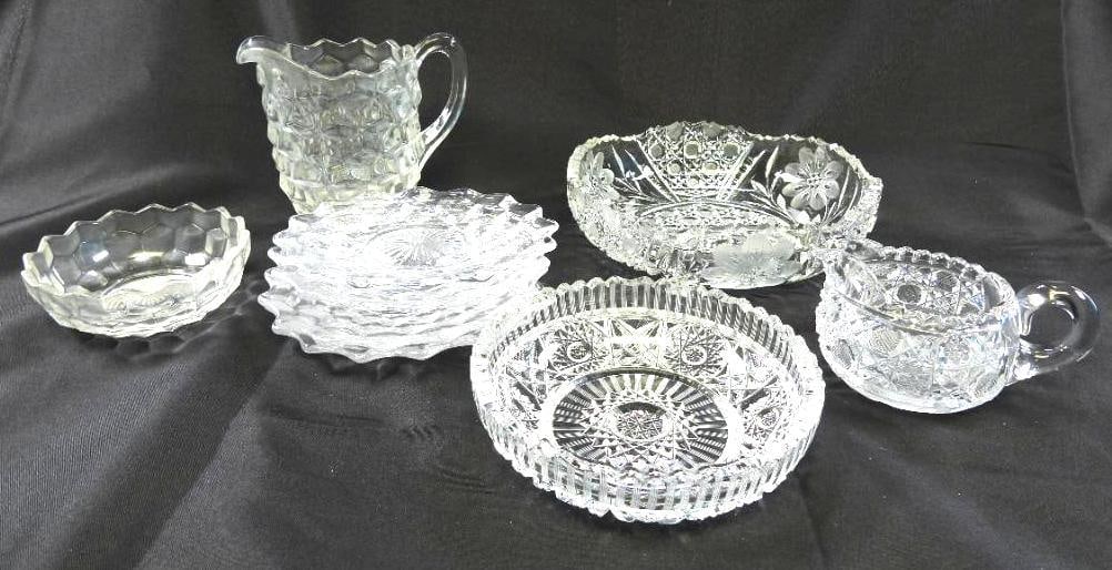 LOT OF 9 vintage clear glass bowls, pitchers including Fostoria (1 of 10)