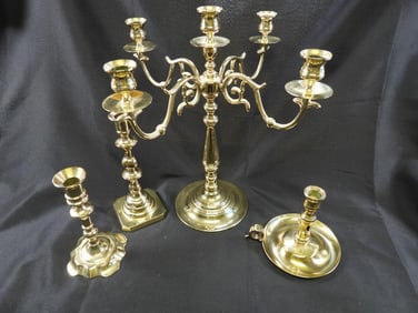 LOT OF 4 Baldwin Brass Candleholders and candelabra