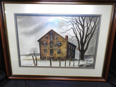 Framed Barn painting by James M.K. Waldron