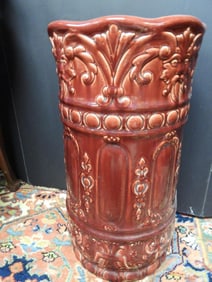 Vintage Rose Glazed Art Red Pottery Umbrella Stand