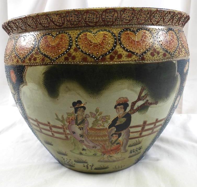 Vintage Large Japanese Gold Kio Fish Pot Flowers, Geisha Girl Heavy Planter (1 of 9)