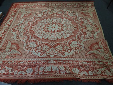 Antique Large red and white woven coverlet made by C.Wiand Allentown, 1857