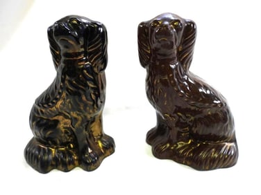 LOT OF 2 Vintage Staffordshire Style Ceramic lustre finish King Charles Spaniel Dogs