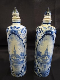Lot of 2 Vintage Delft Blue Oil jugs from Holland