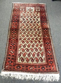 Vintage deep red and black accent wool persian runner rug 2' x 5'