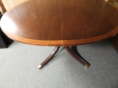 Vintage Banded Mahogany Dining Room Table and 4 chairs with 2 extensions and protectors