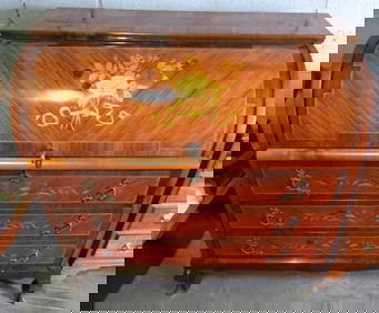 Vintage French burl Inlaid Roll Top Desk